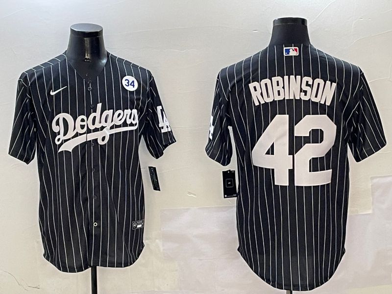 Men Los Angeles Dodgers #42 Robinson Black Stripe Jointly Name 2025 Nike MLB Jersey style 6